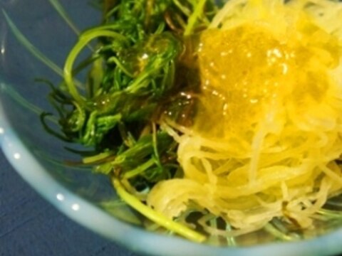 そうめんかぼちゃとおかひじきのポン酢ジュレがけ